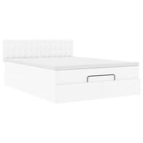 Struttura Letto Pouf con Materasso Bianco 140x190 cm Similpelle