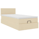 Struttura Letto Pouf con Materasso Crema 80x200 cm in Tessuto