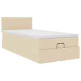 Struttura Letto Pouf con Materasso Crema 90x190 cm in Tessuto