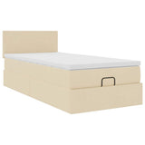 Pouf Letto con Materasso Crema 100x200 cm in Tessuto