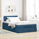 Struttura Letto Pouf con Materasso Blu 120x190 cm in Tessuto