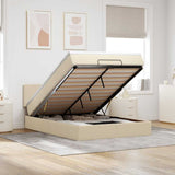 Pouf Letto con Materasso Crema 140x190 cm in Tessuto