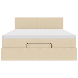 Pouf Letto con Materasso Crema 140x200 cm in Tessuto