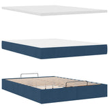Struttura Letto Pouf con Materasso Blu 140x200cm in Tessuto