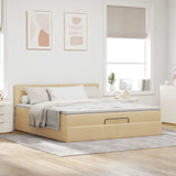 Struttura Letto Pouf con Materasso Crema 200x200cm in Tessuto