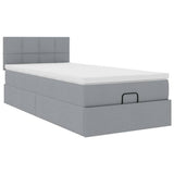 Pouf Letto con Materasso Grigio Chiaro 100x200 cm in Tessuto