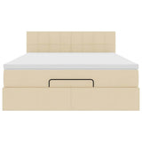 Pouf Letto con Materasso Crema 140x200 cm in Tessuto