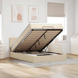 Pouf Letto con Materasso Crema 140x200 cm in Tessuto