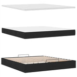 Struttura Letto Pouf con Materasso Nero 160x200 cm in Tessuto