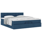 Struttura Letto Pouf con Materasso Blu 200x200 cm in Tessuto