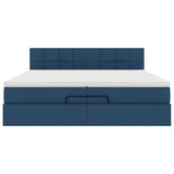 Struttura Letto Pouf con Materasso Blu 200x200 cm in Tessuto