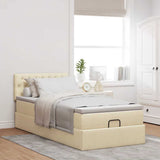 Struttura Letto Pouf con Materasso Crema 90x190 cm in Tessuto