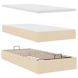 Pouf Letto con Materasso Crema 100x200 cm in Tessuto