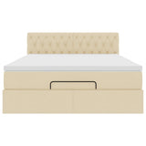 Pouf Letto con Materasso Crema 140x200 cm in Tessuto