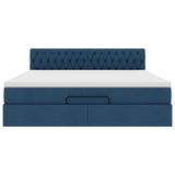 Struttura Letto Pouf con Materasso Blu 160x200 cm in Tessuto