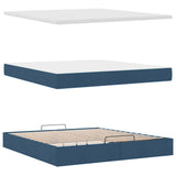 Struttura Letto Pouf con Materasso Blu 160x200 cm in Tessuto
