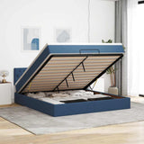 Struttura Letto Pouf con Materasso Blu 160x200 cm in Tessuto