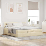 Struttura Letto Pouf con Materasso Crema 200x200cm in Tessuto