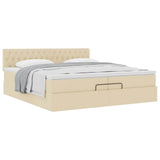 Struttura Letto Pouf con Materasso Crema 200x200cm in Tessuto