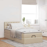 Pouf Letto con Materasso Crema 100x200 cm in Tessuto