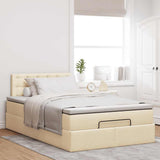 Struttura Letto Pouf con Materasso Crema 120x190 cm in Tessuto
