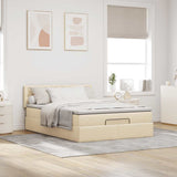 Pouf Letto con Materasso Crema 140x190 cm in Tessuto