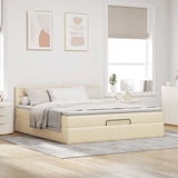 Struttura Letto Pouf con Materasso Crema 160x200 cm in Tessuto
