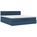 Struttura Letto Pouf con Materasso Blu 200x200 cm in Tessuto