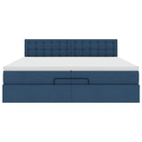 Struttura Letto Pouf con Materasso Blu 200x200 cm in Tessuto