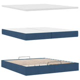 Struttura Letto Pouf con Materasso Blu 200x200 cm in Tessuto