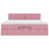 Struttura Letto Pouf con Materasso Rosa 180x200 cm in Velluto