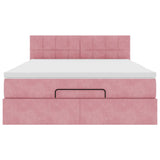Struttura Letto Pouf con Materasso Rosa 140x190 cm in Velluto