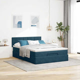 Struttura Letto Pouf con Materasso Blu 140x200cm in Velluto