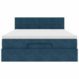 Struttura Letto Pouf con Materasso Blu 140x200cm in Velluto