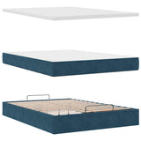 Struttura Letto Pouf con Materasso Blu 140x200cm in Velluto