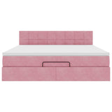 Struttura Letto Pouf con Materasso Rosa 180x200 cm in Velluto