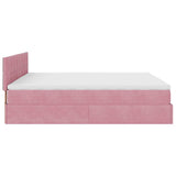 Struttura Letto Pouf con Materasso Rosa 180x200 cm in Velluto