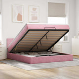 Struttura Letto Pouf con Materasso Rosa 180x200 cm in Velluto