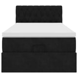 Struttura Letto Pouf con Materasso Nero 80x200 cm in Velluto