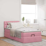 Struttura Letto Pouf con Materasso Rosa 90x190 cm in Velluto