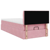 Struttura Letto Pouf con Materasso Rosa 90x190 cm in Velluto