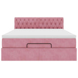 Struttura Letto Pouf con Materasso Rosa 140x200 cm in Velluto