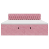 Struttura Letto Pouf con Materasso Rosa 180x200 cm in Velluto