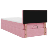 Struttura Letto Pouf con Materasso Rosa 90x190 cm in Velluto