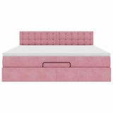 Struttura Letto Pouf con Materasso Rosa 180x200 cm in Velluto