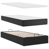 Struttura Letto Pouf con Materassi Nero 160x200 cm Similpelle