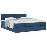 Struttura Letto Pouf con Materassi Blu 160x200 cm in Tessuto