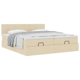 Struttura Letto Pouf con Materassi Crema 200x200 cm in Tessuto