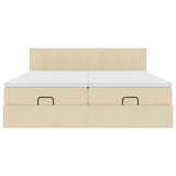 Struttura Letto Pouf con Materassi Crema 200x200 cm in Tessuto