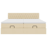 Struttura Letto Pouf con Materassi Crema 160x200 cm in Tessuto